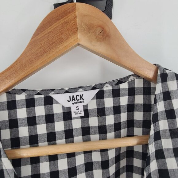 BB DAKOTA Alter‎ Ego Bell Sleeve Black White Gingham Wrap Mini Dress Small - Picture 2 of 7